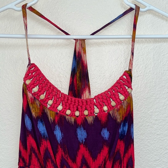 Mossimo Rayon Crochet, Wood Bead Colorful Zig Zag Halter Maxi Dress, Size Medium - Picture 4 of 13